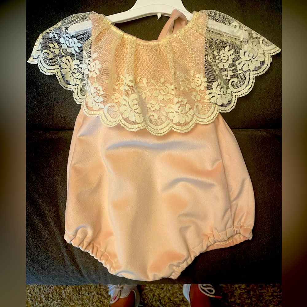 Boutique Pink velvet with lace trim baby body suit - new with tags